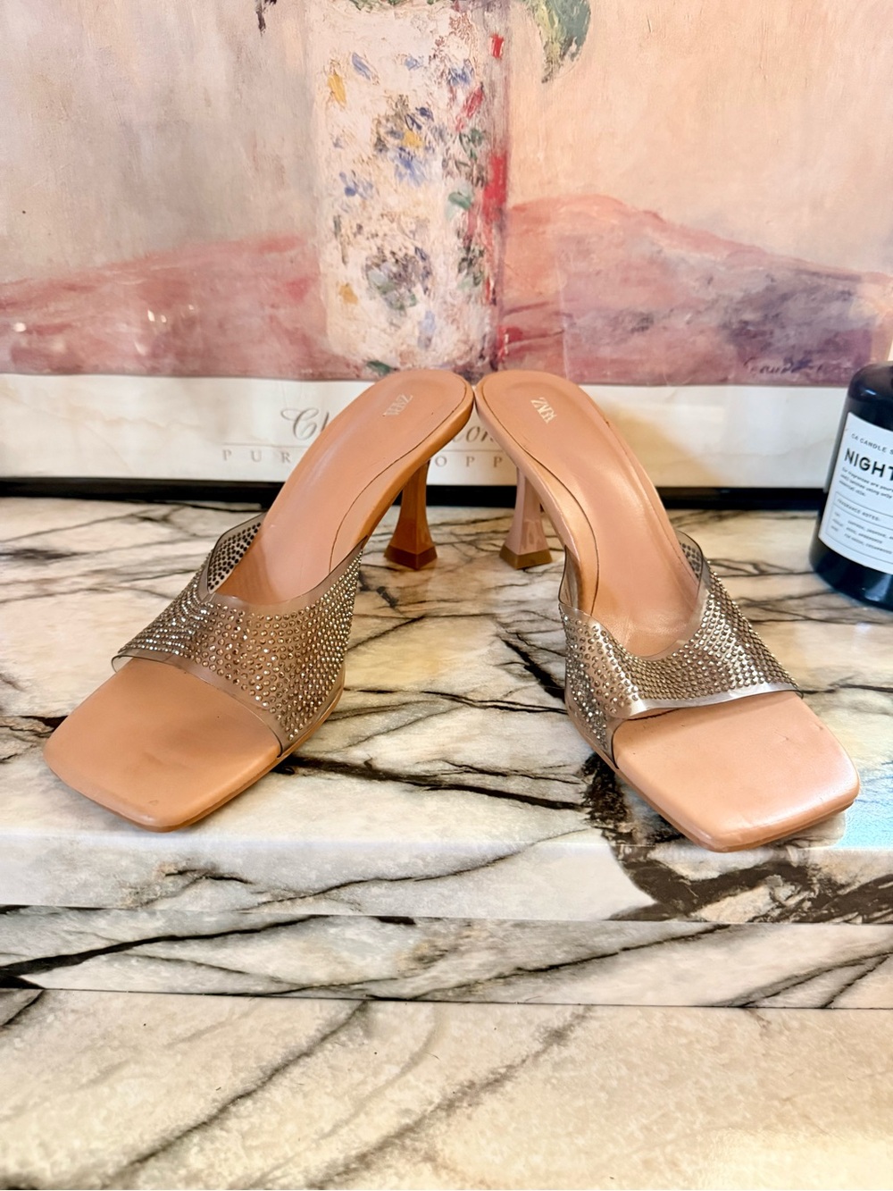 Zara Gold Metallic Crystal Slide Mules
